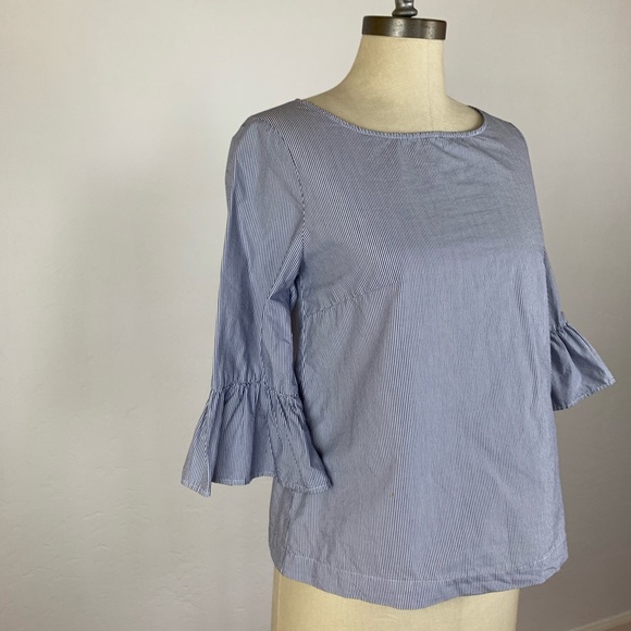 Madewell Stripe 3/4 Sleeve Bell Sleeve Top - Picture 3 of 8